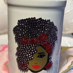 White Mug with Rhinestone Art